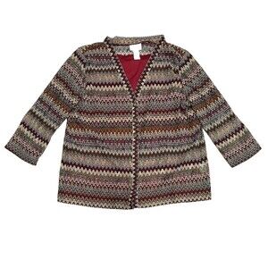 Alfred Dunner Multicolor Zigzag Stripe Bohemian Cardigan Sweater Size XL Women's
